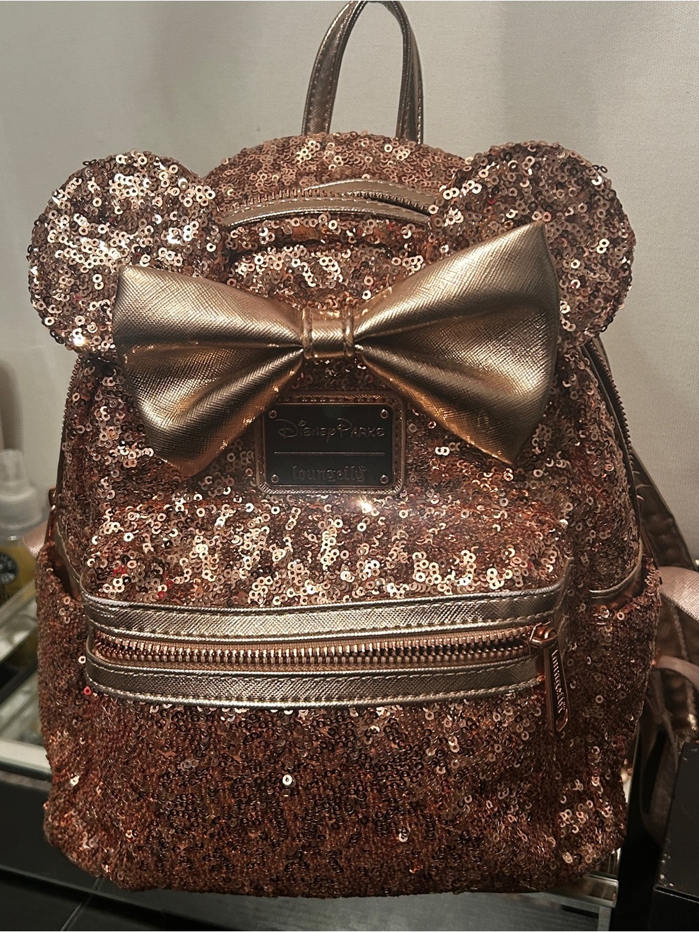 Loungefly Rose Gold Sequin Minnie Ear Mini Backpack